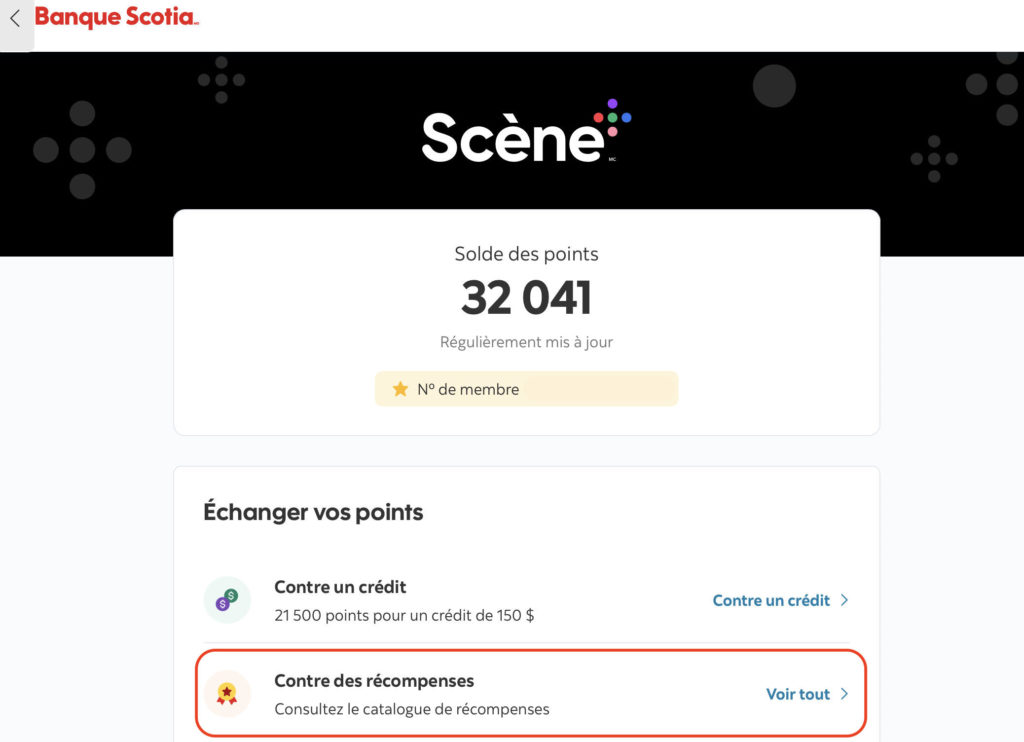 Banque scotia points scene solde