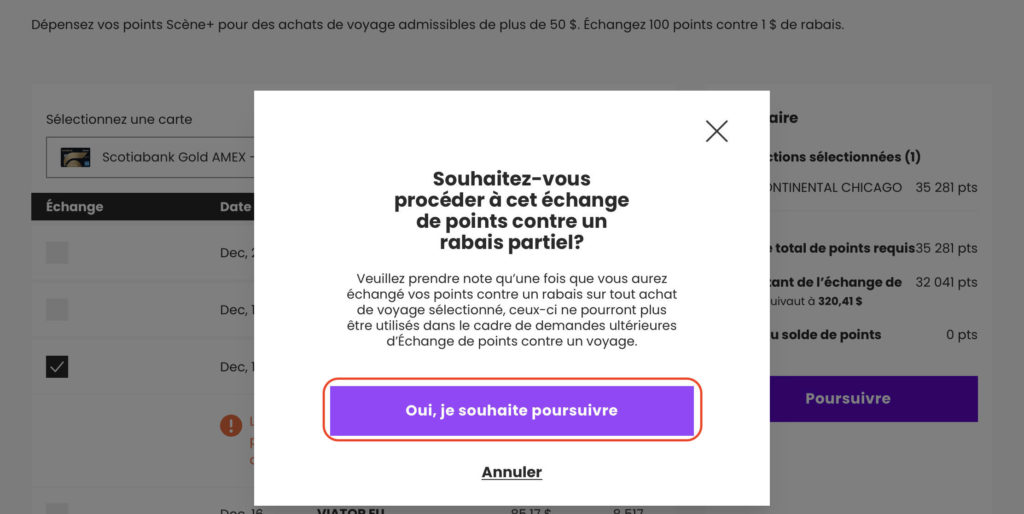 Echange partiel points scene