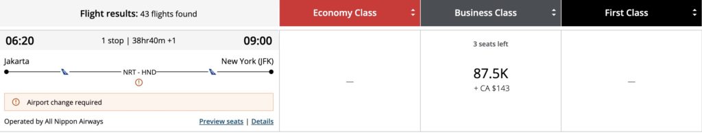 Cgk nrt hnd jfk ana aeroplan