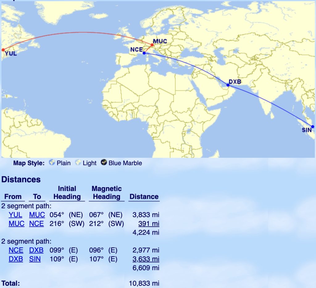 Yul muc nce dxb sin gcmap