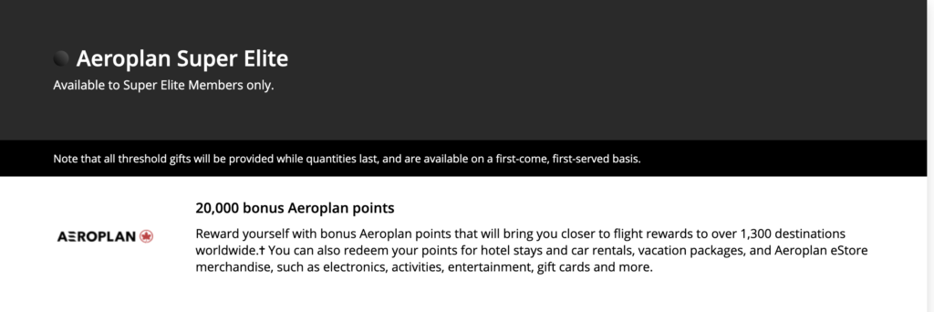 Statut Elite Aeroplan – 20000points-seuil3