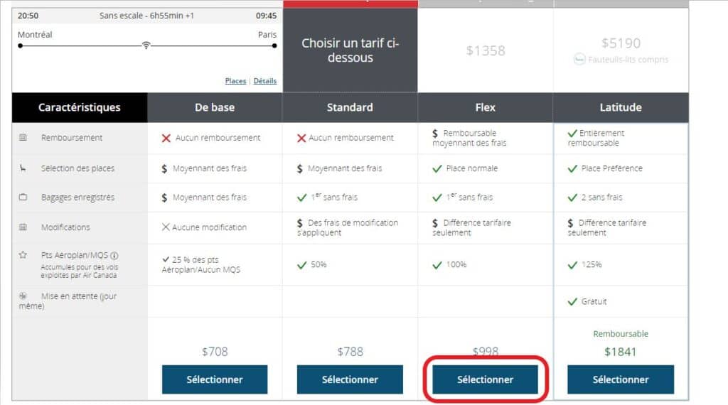 Choix du la classe tarifaire
