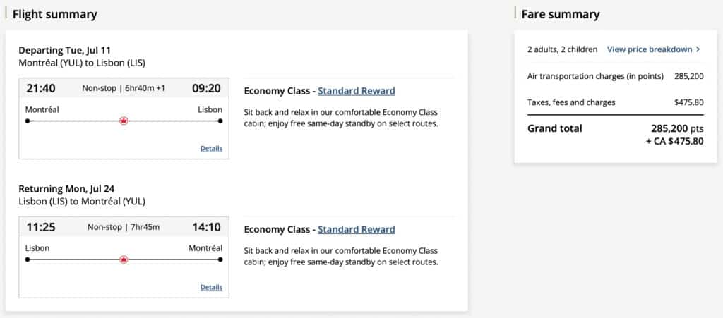 Family destination portugal aeroplan