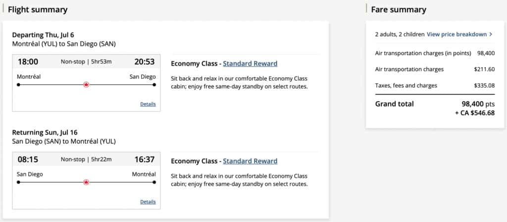 Family destination san diego aeroplan