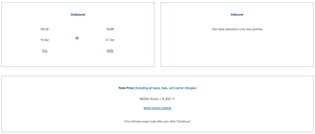 Hong Kong BA Avios