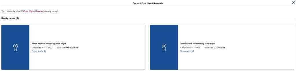 Amex aspire hilton free night rewards