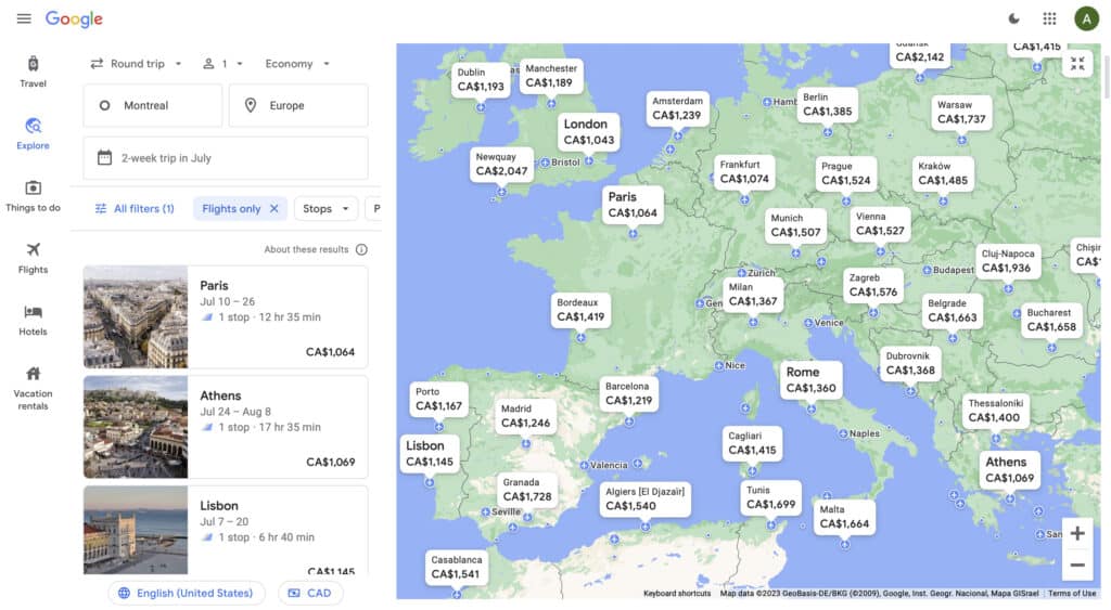 Finding the cheapest ticket to Europe