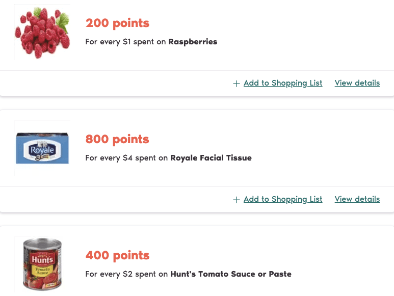 Pc optimum produits points boni