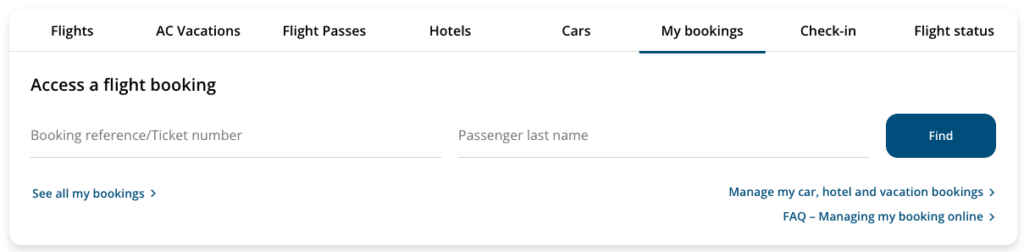 Air Canada My Bookings