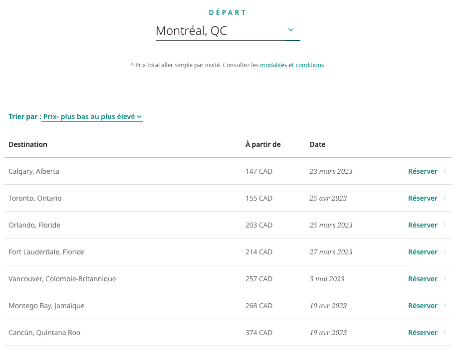 Solde de fete westjet montreal