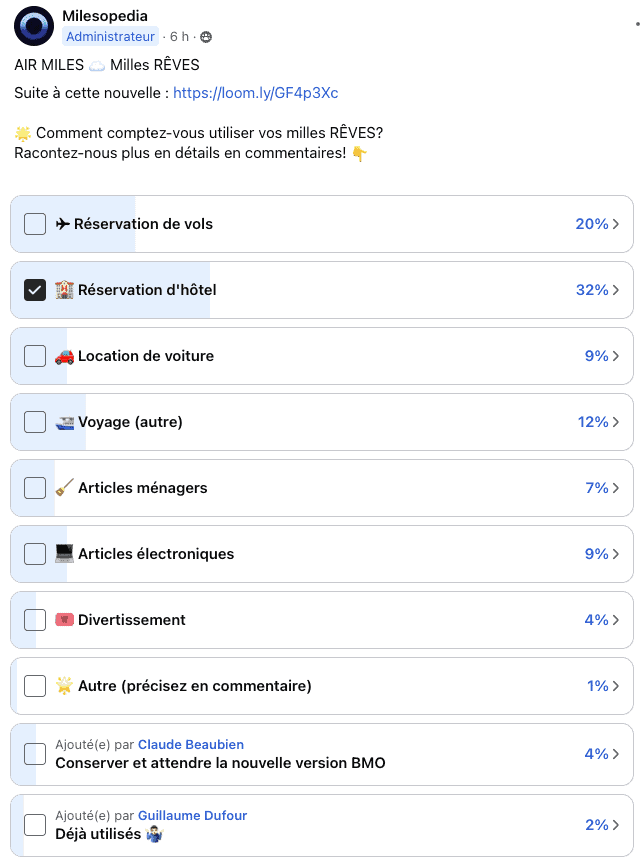 Sondage milles reves air miles