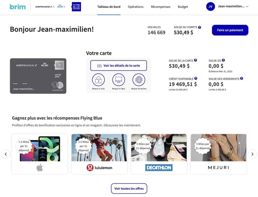 Carte air france klm flying blue tableau bord fr