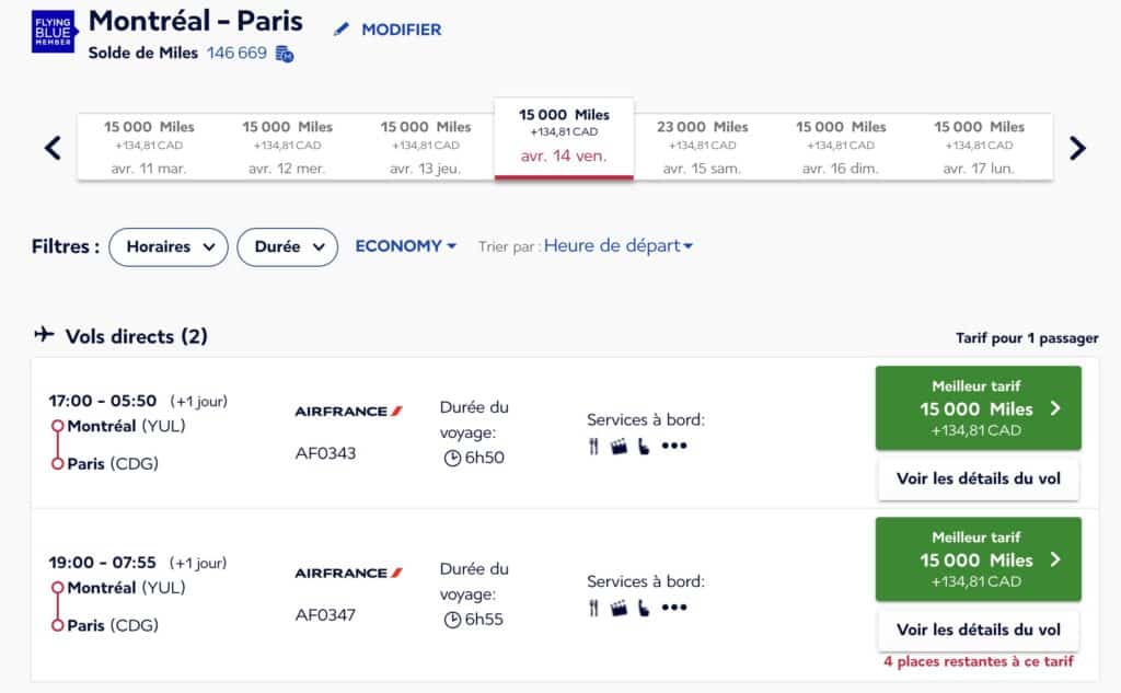 Cdg yul flying blue eco fr