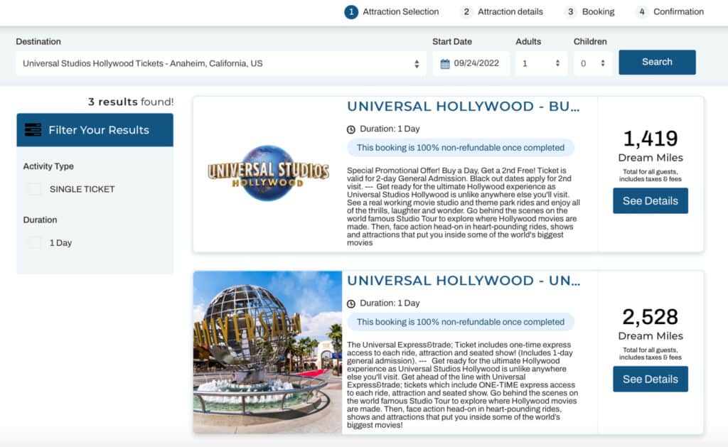 Universal studios hollywood air miles