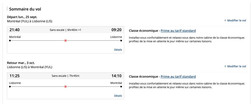 Yul lis aeroplan septembre 2023