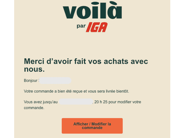 Confirmation commande voila par iga