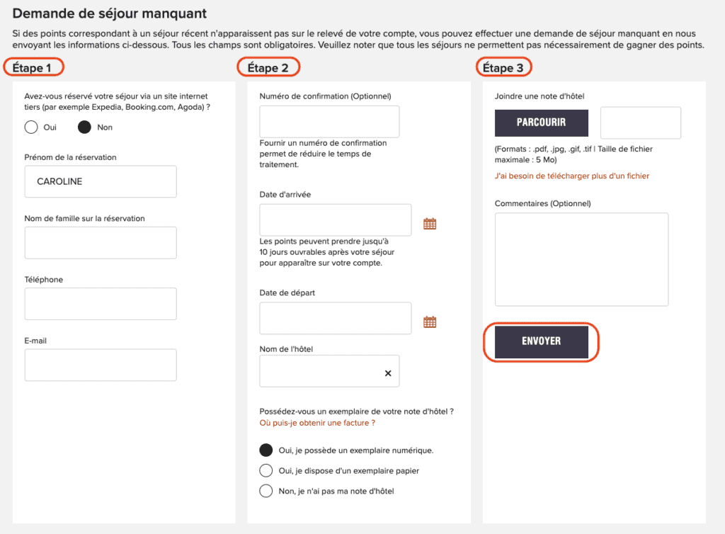 Demande sejour manquant etape