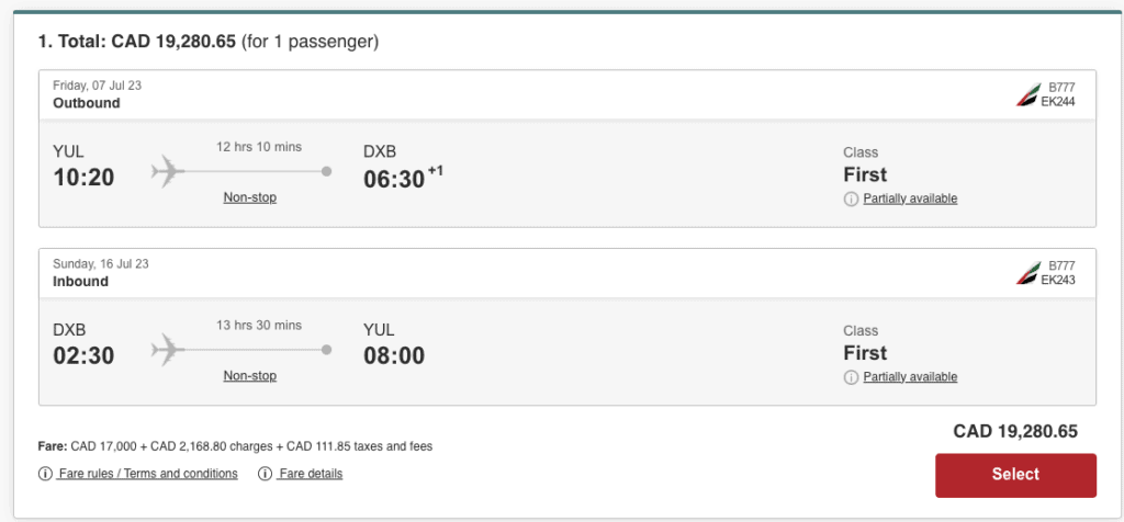 First Class July Emirates