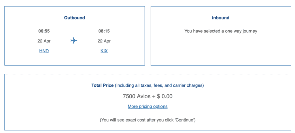 Last-minute flight with points Tokyo-Osaka