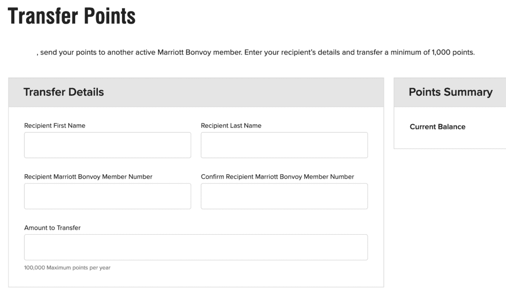 Marriott transfert points