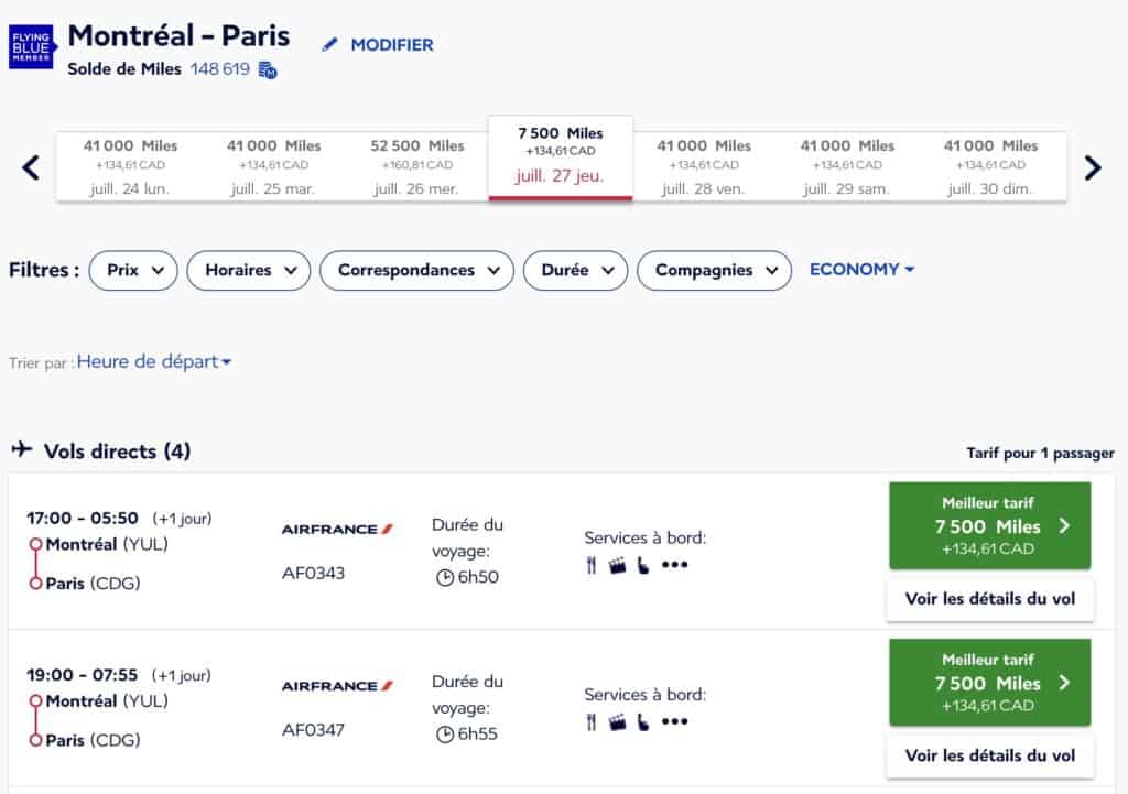 Air france yul cdg details prime promo fr