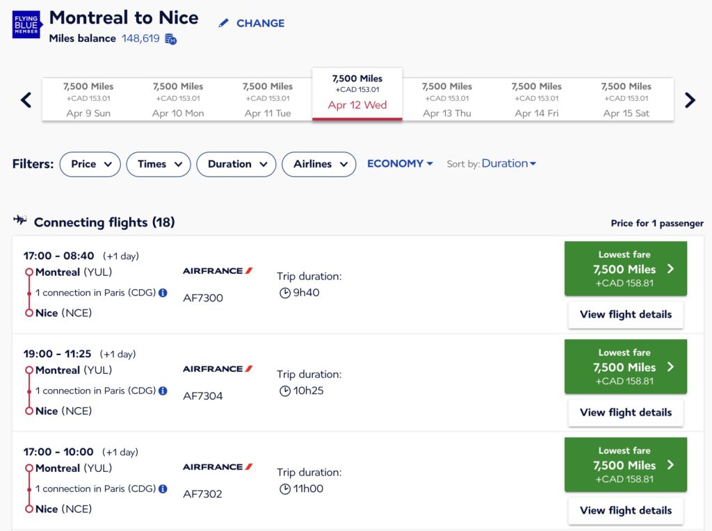 air france – yul-cdg-nce – details – prime promo – fr