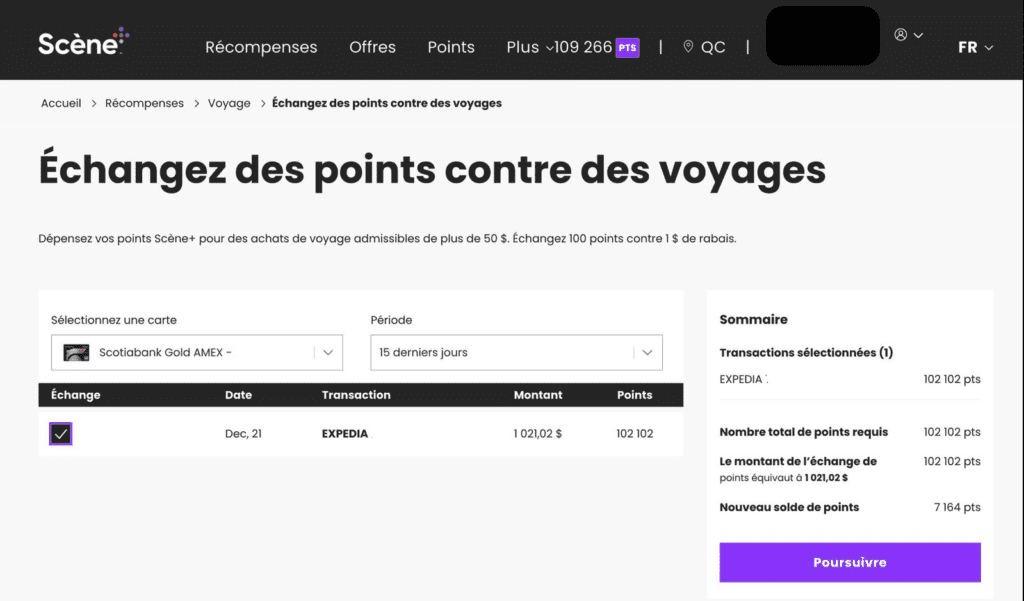 Points scene voyage expedia