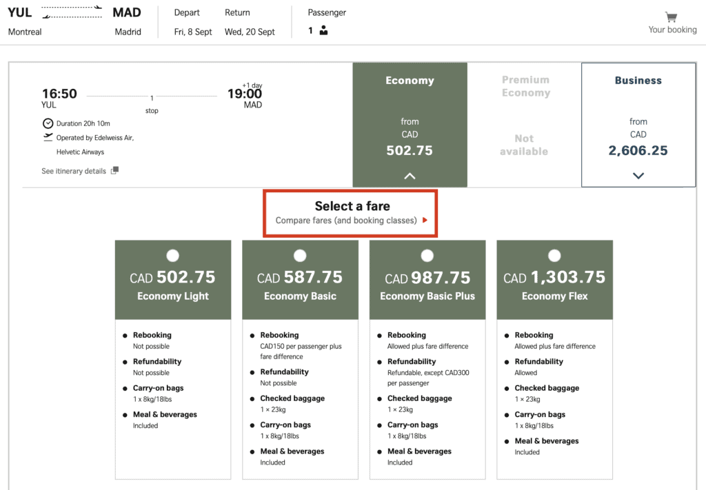 Fare options other carriers 2