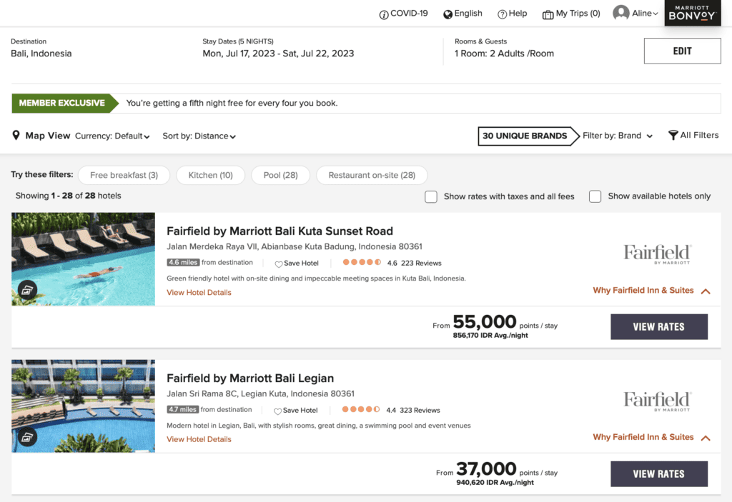 Marriott Bonvoy Free nights with points 2