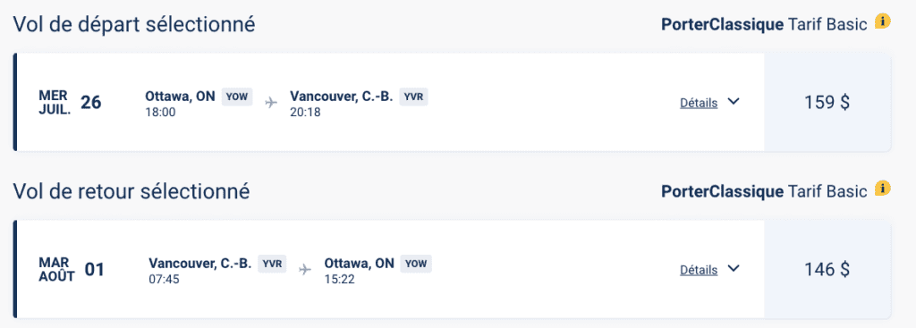 Porter ottawa vancouver simulation