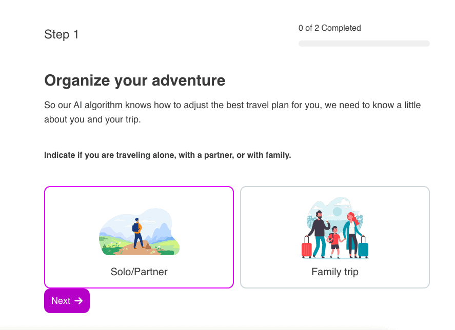 Screenshot of tripplanner.ai homepage
