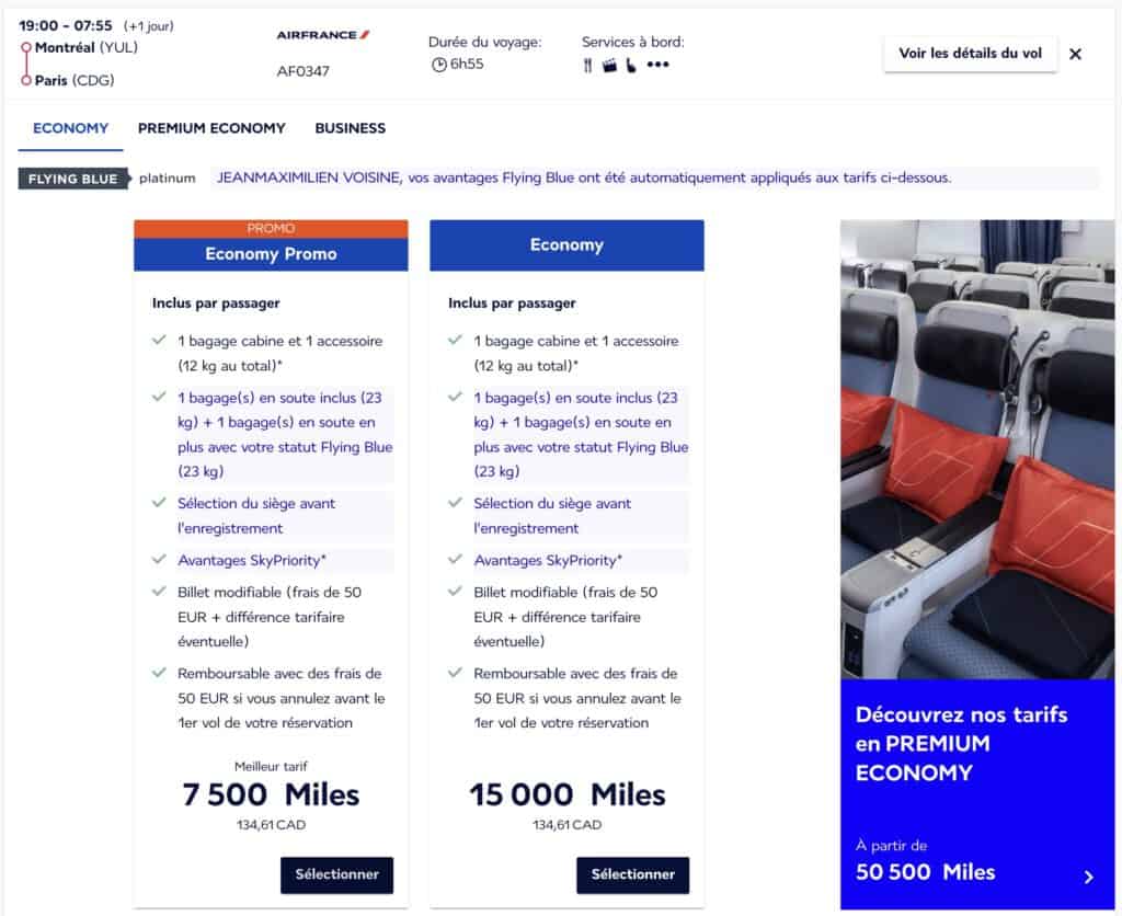 Air france yul cdg tarifs bagages prime promo francais