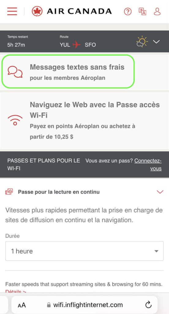 Messagerie texte air canada aeroplan