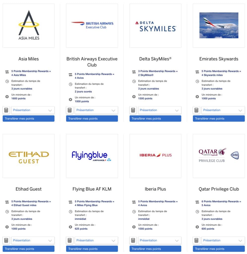 partenaires transfert amex france