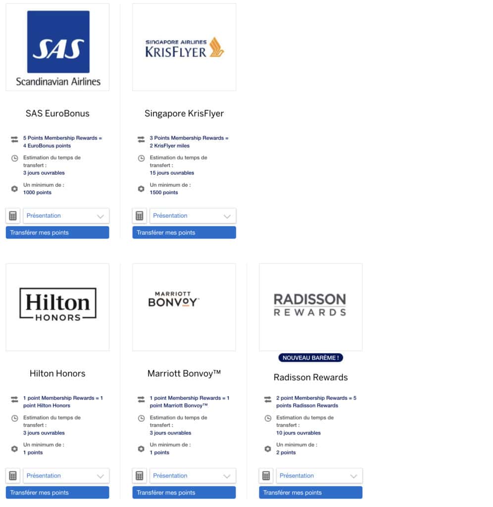 partenaires transfert amex france hotel