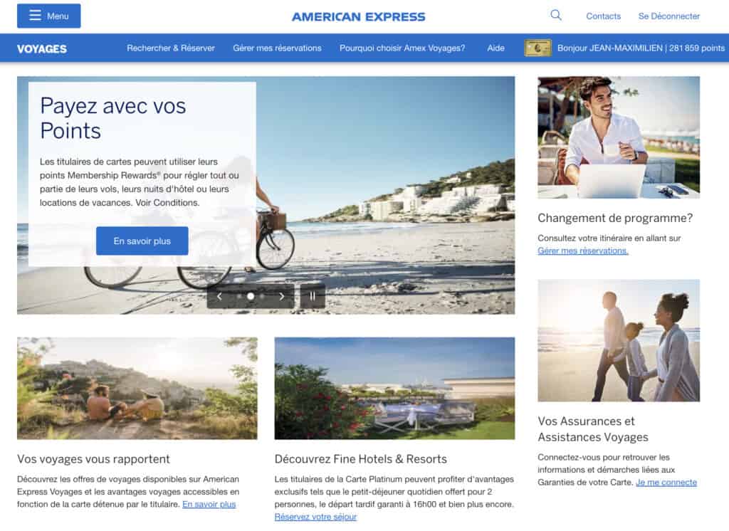 portail voyage amex france