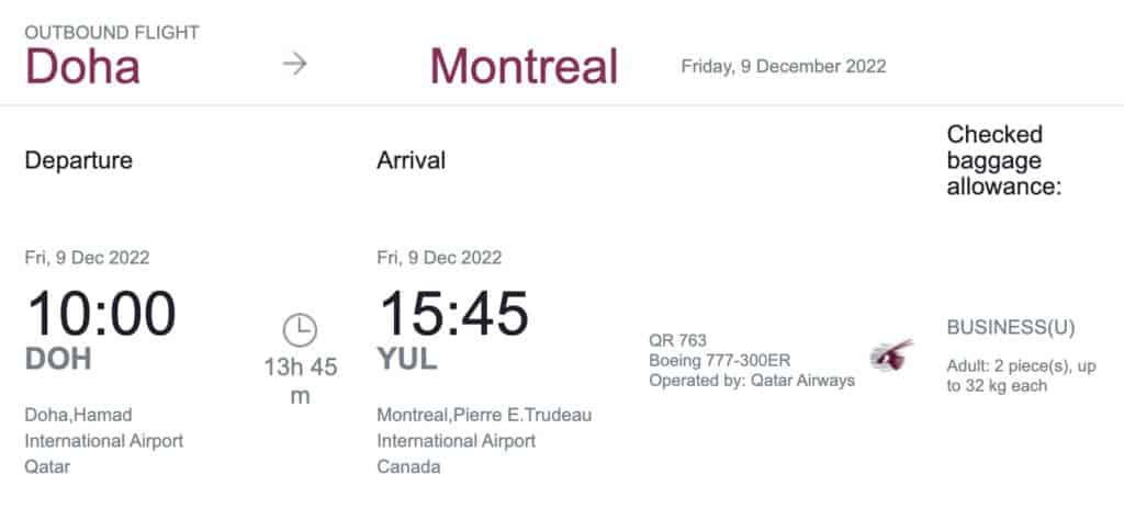 qatar airways doh yul qsuite itineraire