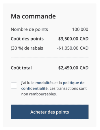 Aeroplan achat points 30 reduction