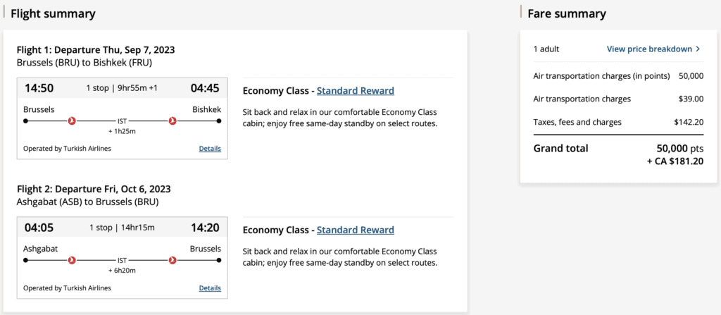 Europe to Central Asia Aeroplan