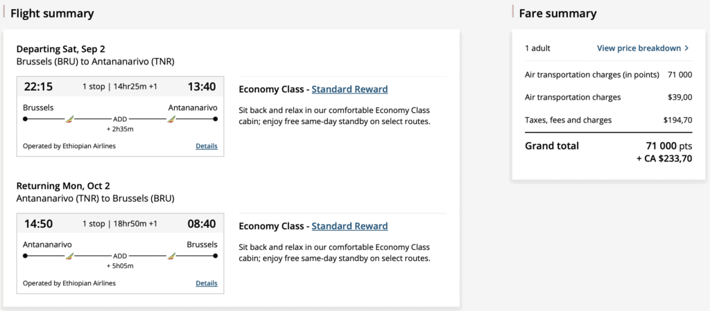 Europe to Madagascar Aeroplan