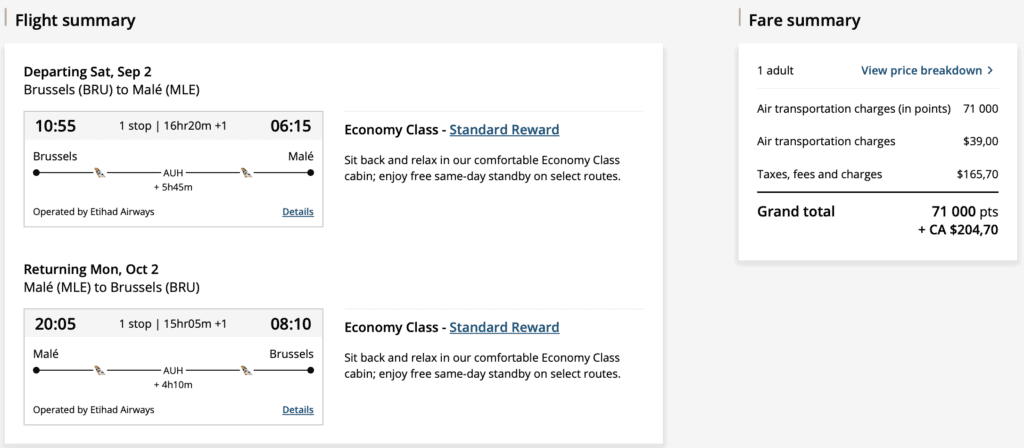 Europe to Maldives Aeroplan