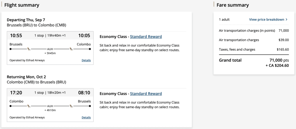 Europe to Sri Lanka Aeroplan