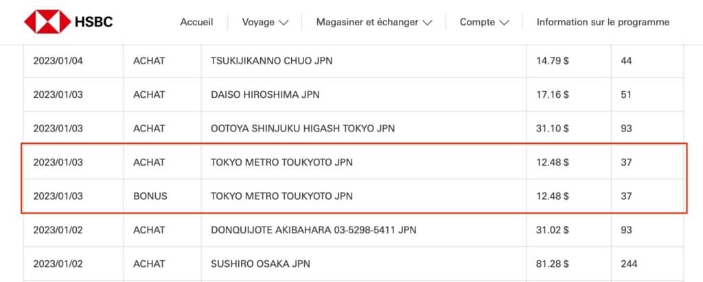 HSBC détail points