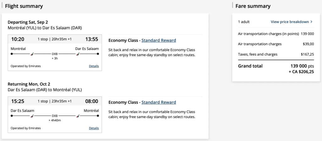 YUL to Tanzania Aeroplan