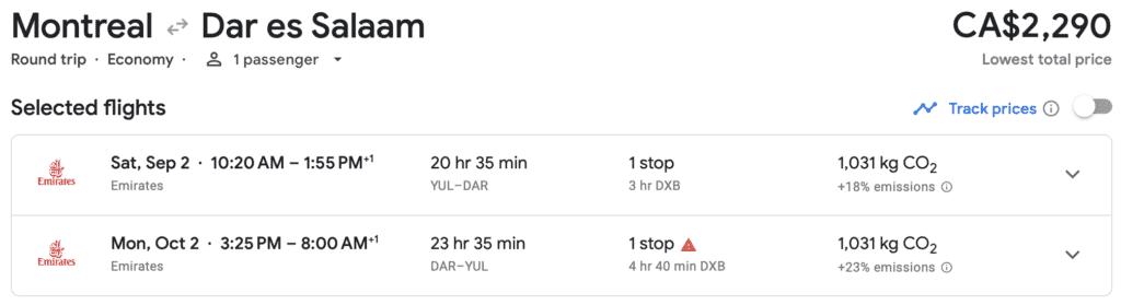 YUL to Tanzania Cash