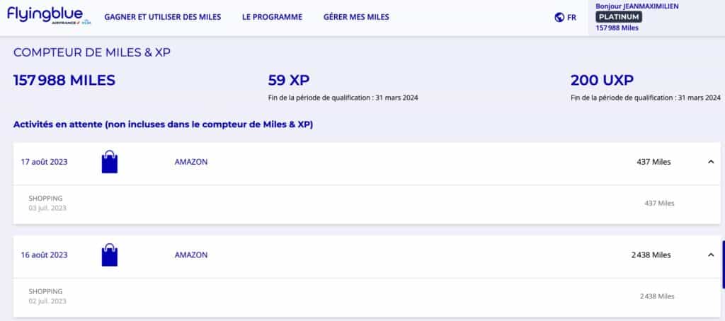 amazon flying blue relevé