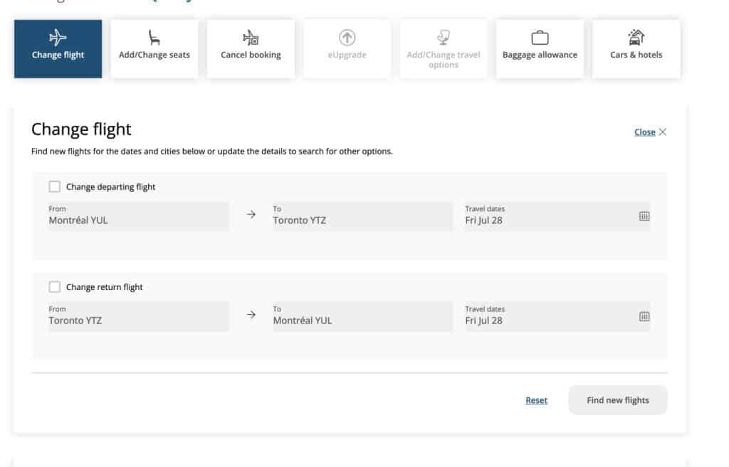 Aeroplan change flight 1