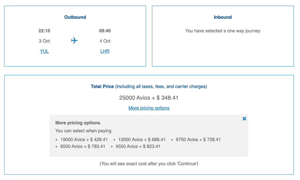 Montreal London Avios British Airways