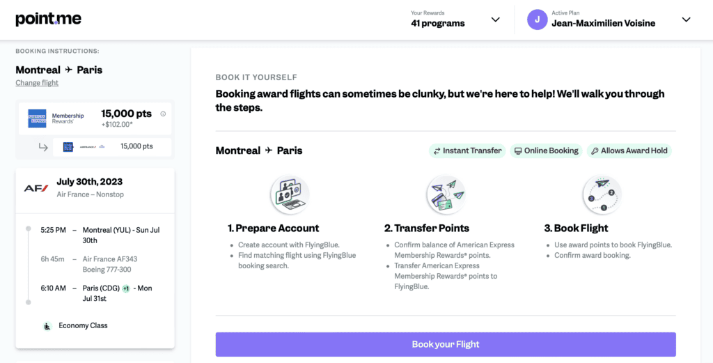 Point.me booking steps
