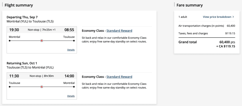 Rugby flights Aeroplan Y